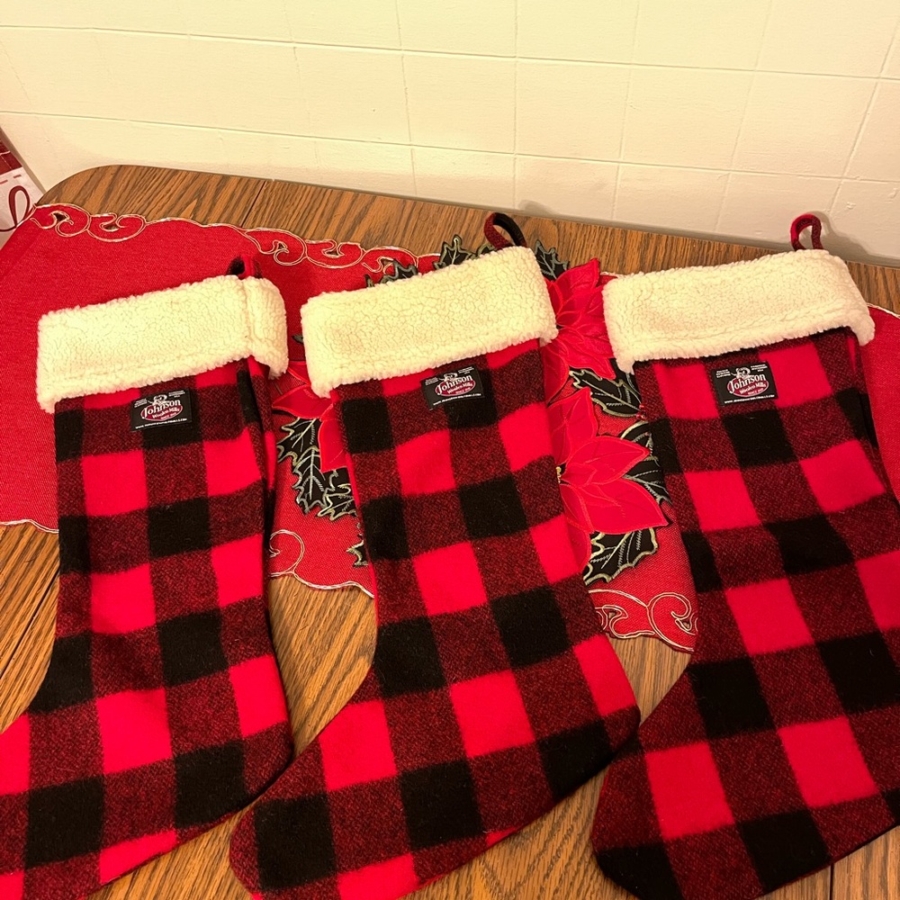 Johnson Woolen Mills set of three Christmas stockings